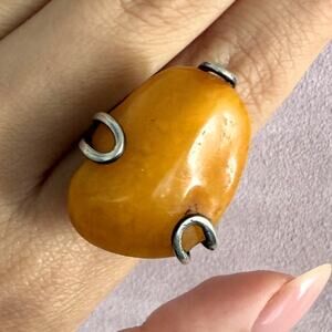 sterling silver vintage artisan crafted butterscotch amber ring size 10